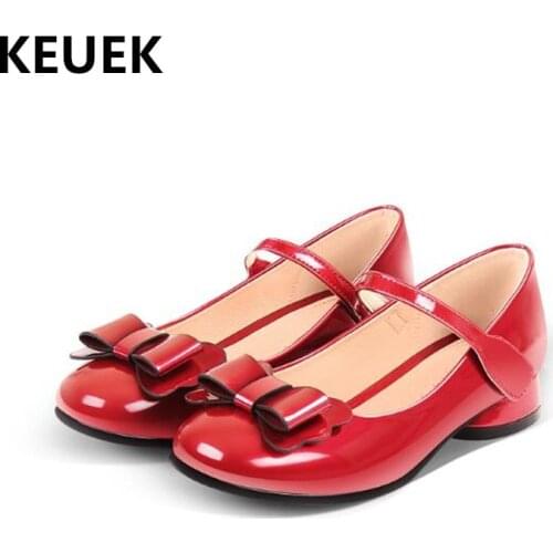 New Children Patent Leather High-heeled Party Shoes Girls Princess Black Bow Student Dance Shoes Baby Kids Dress Shoes 041