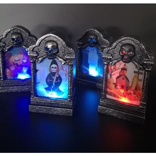 Halloween Skull Graveyard Lamp Decorations Mini Headstone Decorations for Halloween Yard Garden Lawn Decor Party Supplies