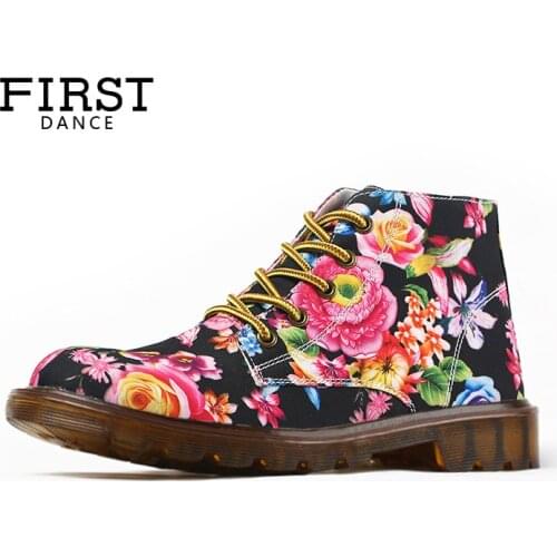 FIRST DANCE White Women Shoes Oxfords Martins Ladies Flats Casual Luxury Brand Shoes Woman Custom Printed Female Ankle Shoes