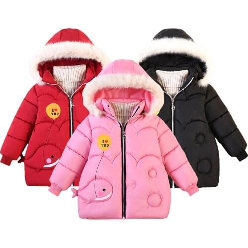 Winter Warm Girls Jacket Cartoon Dolphin Cute Plus Velvet Thick Hooded Windbreaker Coat For Girl Children Christmas Present