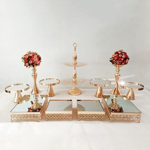 Gold Cake Stand Set of 3pcs-11pcs, Round Mirror Top Dessert Cupcake