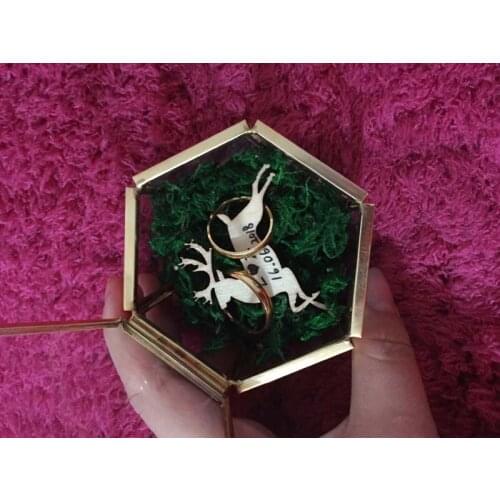 Gold Glass Box Engagement Ring Box Jewelry Gift Wedding Ring Holders Jewelery dish Geometric Love special Ring Bearer Box