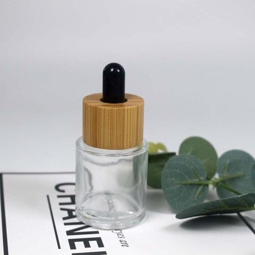 20ml Empty Clear Glass Dropper Bottle with Bamboo Cap