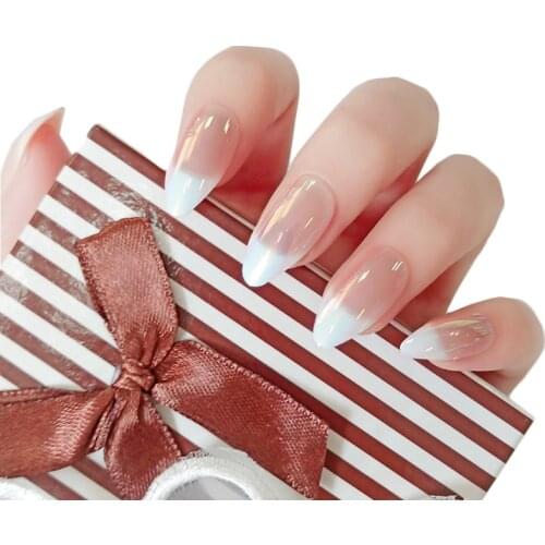 24pcs/Box Laser False Nails Solid Color Fake Nail Long Sharp Nail Tips Press On Nails Manicure Nail Art With Glue