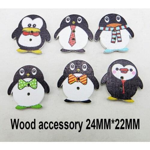50pcs Cartoons Black White Penguin Buttons Garment Wood Sewing Button Scrapbook Charms WCF-501