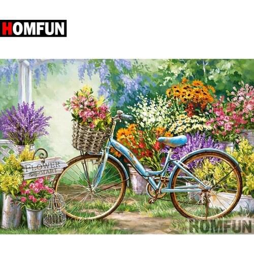 HOMFUN 5D DIY Diamond Painting Full Square/Round Drill "Flower bicycle" 3D Embroidery Cross Stitch gift Home Decor A03957