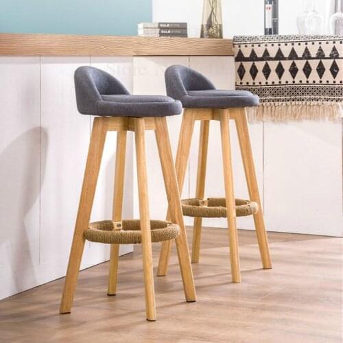 Bar stool solid wood high stool modern minimalist bar table and chair back bar chair leisure chair front bar stool