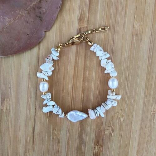 Fashion natural stone beaded bracelethandmade stainless steel jewelry arm accessories for women trendy natural pearls bangle