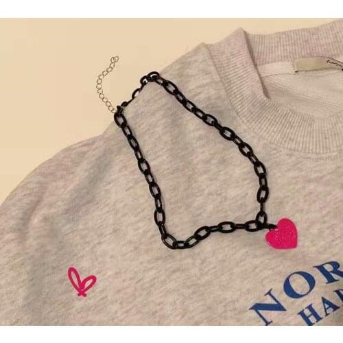 Simple Pink Purple Heart-shaped Pendant Necklace Hip Hop Punk Fashion Womens Wedding Clavicle Chain Jewelry 2021New