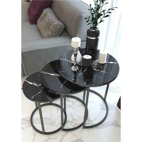 Black Marble Pattern Metal Zigon coffee table (Unbreakable Glass) coffee tables table basse furniture living room table