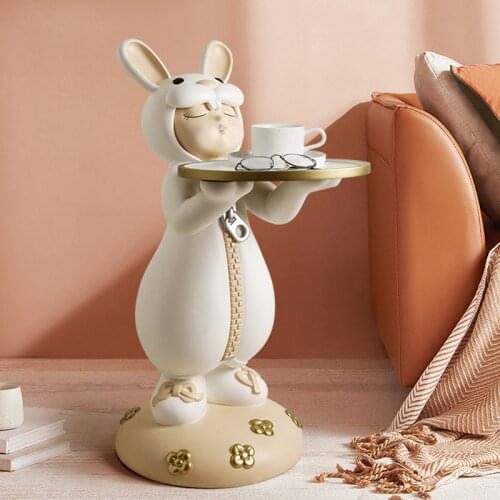 Home Decor Large Floor Ornaments Decoration Baby Tooth Rabbit Tray Decoration In Living Room Resin Sculptures And Statues