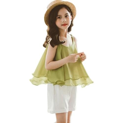 Kids Clothes Girls Solid Vest + Short Girls Clothing Casual Style Clothes For Girls Summer Childrens Clothing 6 8 10 12 14