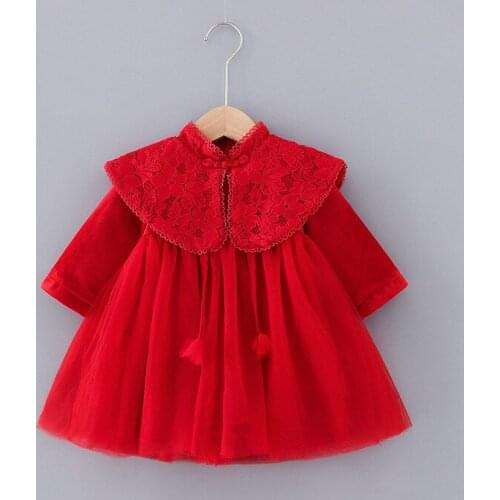 2021 Winter Red Thicken Children Clothes For Baby Girls Sweet New Years Dress Kids Bear Cotton cloth Dress Girls Outwear MB11