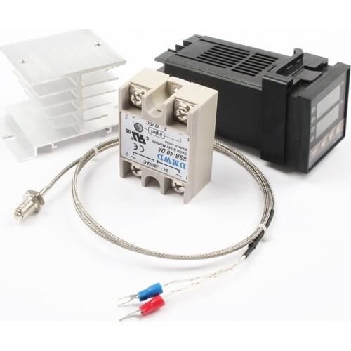 Digital 110V~240V PID REX-C100 Temperature Controller + max.40A SSR Relay output + K Thermocouple PID Controller Set Heat Sink