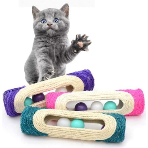 Long 3-snap Ball Roller Cat Toy Sisal Scratching Board for Cat Pet Supplies Sisal Scratching Post with Trapped Ball Training Toy