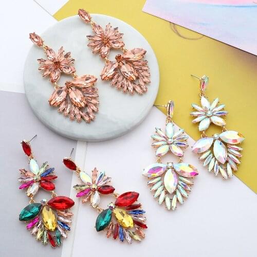 New Arrival Ethnic Statement Long Colorful Crystal Big Dangle Drop Earring Elegant Jewelry Accessories For Women Girls Wholesale