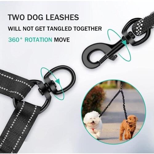 Double Leash For Dogs Leashes For Large Breed Dogs With Nylon Rope Highly Reflective 5Ft Dog Leash+Double Bungee