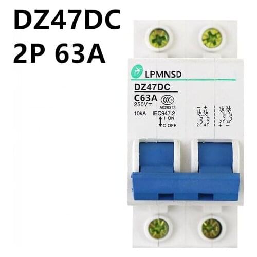 DZ47 DC 2P 63A 250V 10Ka Circuit breaker DC MCB safety breaker C type