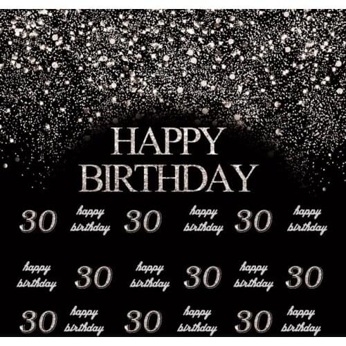 Custom Adults Birthday Party Backdrop 30th 40th 60th White silver Dusts Decors Cake Table Black Background Scene Setter Banner