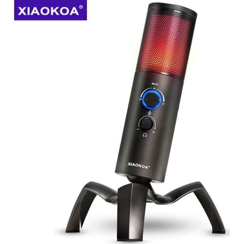 USB RGB Gaming Microphone Streaming Mic for PC,PS4,MAC,Zero Latency Monitoring, 2 Pickup Patterns Recording Microfono with Mute