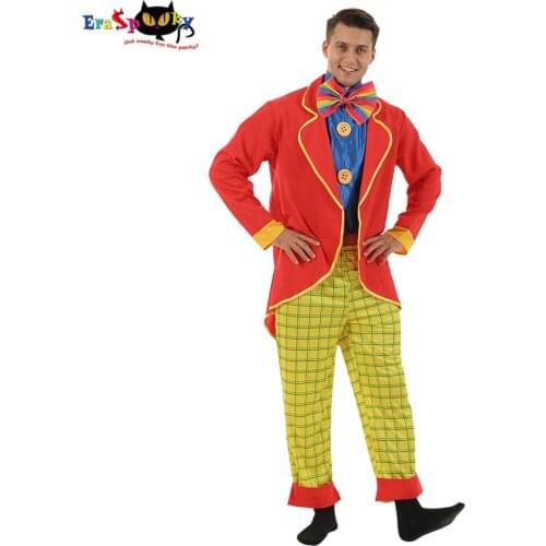 Eraspooky Classic Circus Clown Costume For Adult Mens Funny Jester Trainer Suits Halloween Carnival Party Fancy Dress