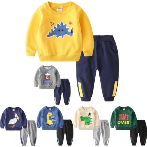 Boy Girl Dinosaur Cartoon Sweater Set Childrens Clothes 2PCS Hoodis Suit Long Sleeve Sweatshirts Kids Baby Christmas Outfit JYF