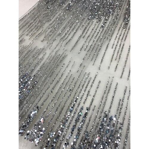 2021 Luxury Design French African Net Sequins Lace Fabrics Striped Glitter Tulle Transparent Mesh for Sewing Wedding Party Dress