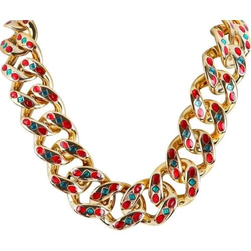 FishSheep Gold Color Acrylic Crystal Chunky Chain Necklace For Men Hip Hop Large Plastic Curb Cuban Chain Necklace Mens Jewelry