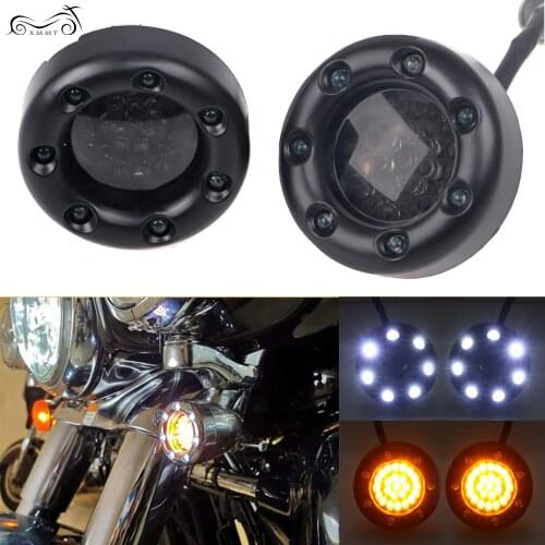 Matte Black Fire Ring 1157 LED White Amber Turn Signal Light For Harley Touring Road King Sportster Softail Dyna