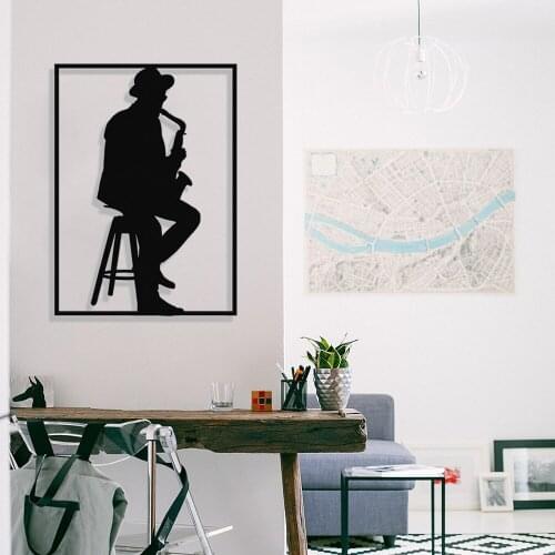 MIGNATIS Man Sitting in Frame Playing Saxophone Design Metal Wall Decor - Kitchen Wall Decor, Office, Living Room