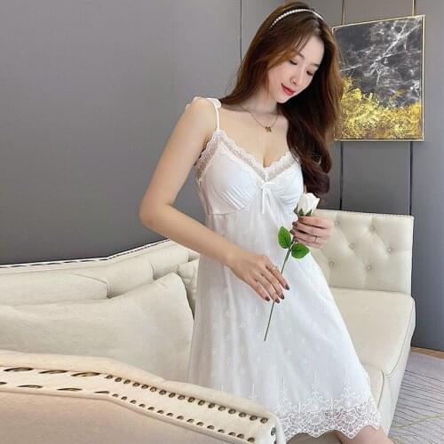 Bride Wedding Strap Nightgown Womens Summer Sexy Satin Lace Sleepwear V-Neck Mini Thin Nightie Ruffle Simple Casual Nightdress