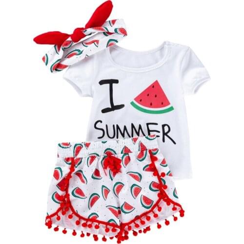 New Fashion Summer Girl Suit Children Clothing Set Beach short sleeves T-shirt watermelon shorts Baby girl cloting