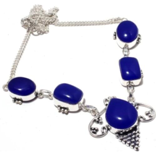 Blue Chalcedony Necklace Silver Overlay over Copper, 47.5 cm ,N4483