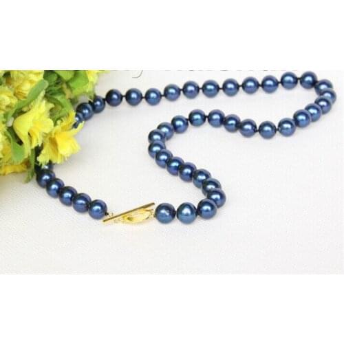> >>>17" 10mm round navy blue blue freshwater pearls necklace j10019
