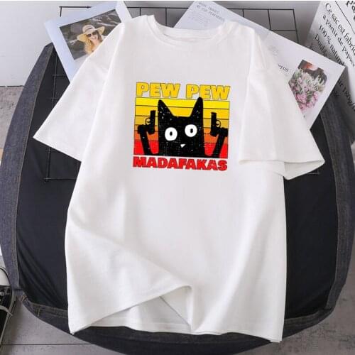 Pew Madafakas Cat T-shirt Woman Funny Oversize Tees Female Summer Short Sleeve 2021 New Lady Clothing O-neck Hip Hop Camisetas