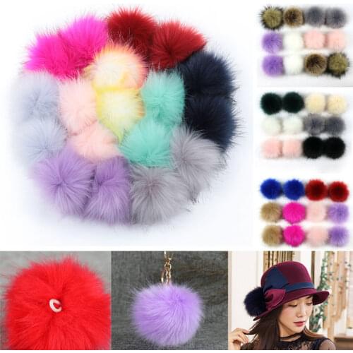 120pcs Handmade DIY Artificial Raccoon Ball False Hairball Hat Ball Pom Pom Cap 8cm Faux Fox Fur PomPom Ball DIY KeyChain Decor