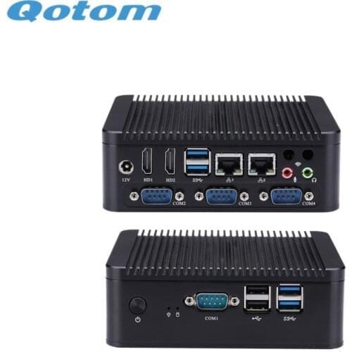 QOTOM IPC Micro PC Fanless Q510P Q515P Celeron AES-NI 4 COM GPIO WIFI for home/office/bank Desktop Computer