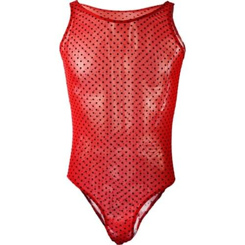 Sexy mens underwear male translucent gauze dot man bodysuit mankini Thongs ZJH846L