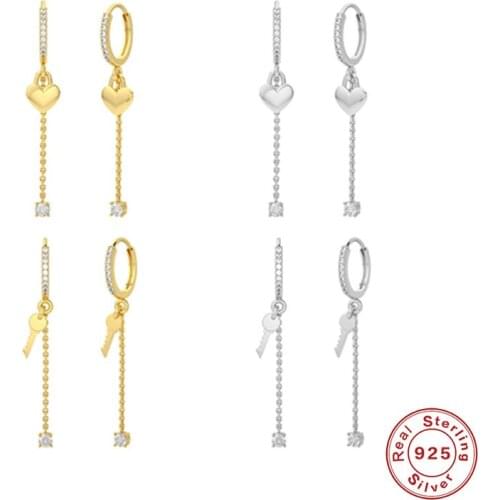 Canner 925 Sterling Silver Earrings Dangle Key Heart Pendientes Plata 925 Earrings Hoops Kolczyki Damskie 2021 Fashion Jewelry