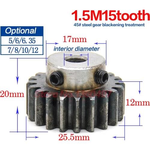 Steel Metal Spur different Main Gear 1.5Mod 15T Motor Pinion Gears Bore 5mm 6mm 6.35mm 7mm 8mm 10mm 12mm 45 steel cnc gear