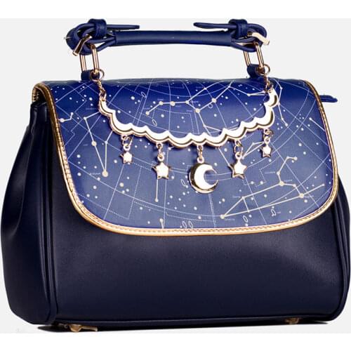 Constellation Printed Lolita Handbag Cute Satchel Bag with Moon & Star Pendant