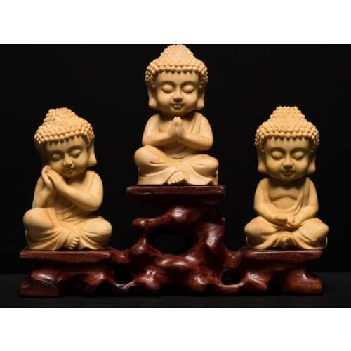 Thailand Shakyamuni 3 Buddhas Sculpture Buddha Wood Carving Buddhas Home Decors
