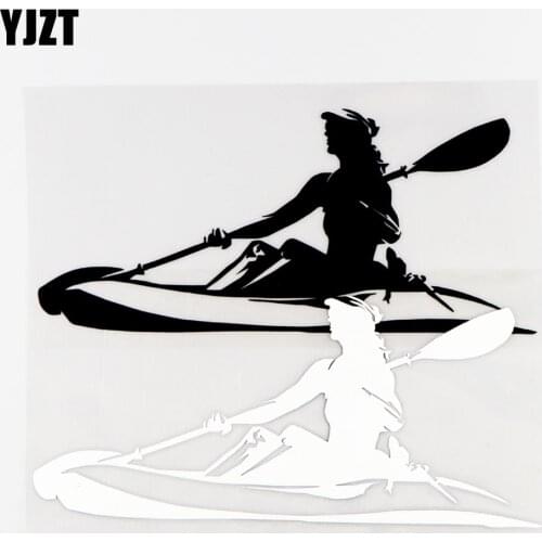 YJZT 18.2×8.2CM Cartoon Creative Competition Kayak Car Sticker Fun Personalized Vinyl Decal Black/Silver 20A-0088