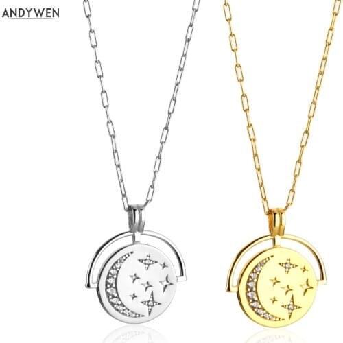 ANDYWEN 925 Sterling Silver Coins Pendant Long Chain Horoscope Necklace Women Luxury Rock Punk Jewelry Luxury Big Star Zircon
