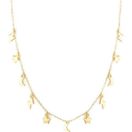 MARY 925 Silver Sterling Necklace Fashion Pendant Chain Stars Lightning Necklace Women collares mujer collier femme Couple Gift