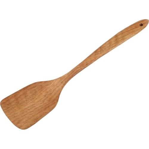 1pc Natural Health Wooden Kitchen Slotted Spatula Spoon Mixing Holder Cookware Dinner Food Wok Kicking Turners