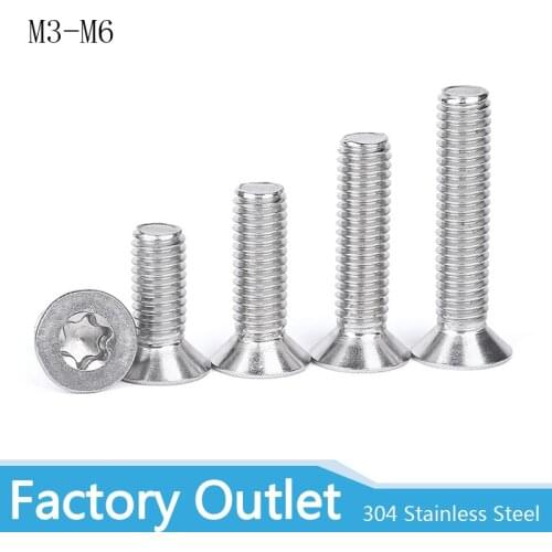 10/50pcs M1.6 M2 M2.5 M3 M4 M5 M6 M8 304 A2-70 stainless steel GB2673 Six-Lobe Torx Flat Countersunk Head Screw Six Lobe Bolt