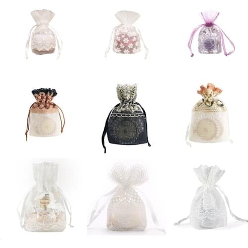 10x14cm High-grade White Organza Bag Star Wave Lace Drawstring Cloth Bag Jewelry Packaging Gift Bag Wedding Party Christmas Bag