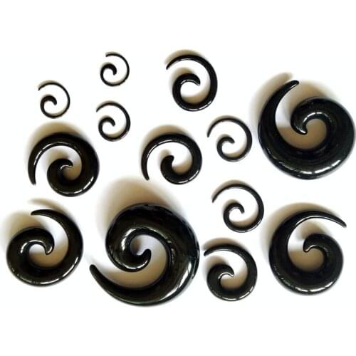 120pcs mix 12 sizes 1.6-16mm black spiral acrylic ear taper kits stretching ear body piercing jewelry expander ear gauges plugs