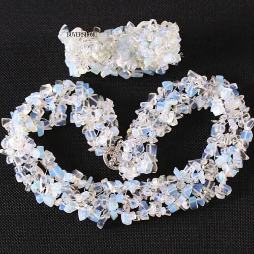 4-8MM Chip Beads Natural Stone White Opal Necklace Bracelet Jewelry Set For Women Gift
